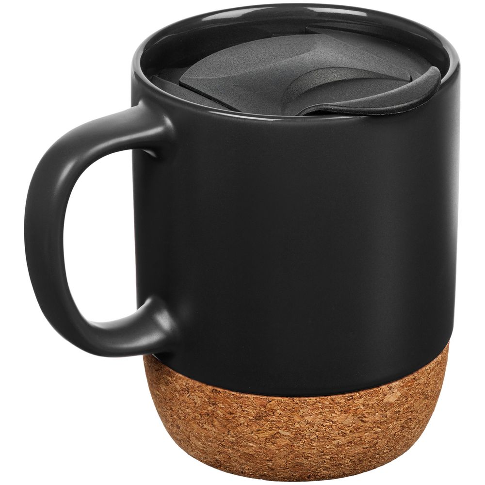 Кружка с пробковой подставкой Corky Walk, черная-1