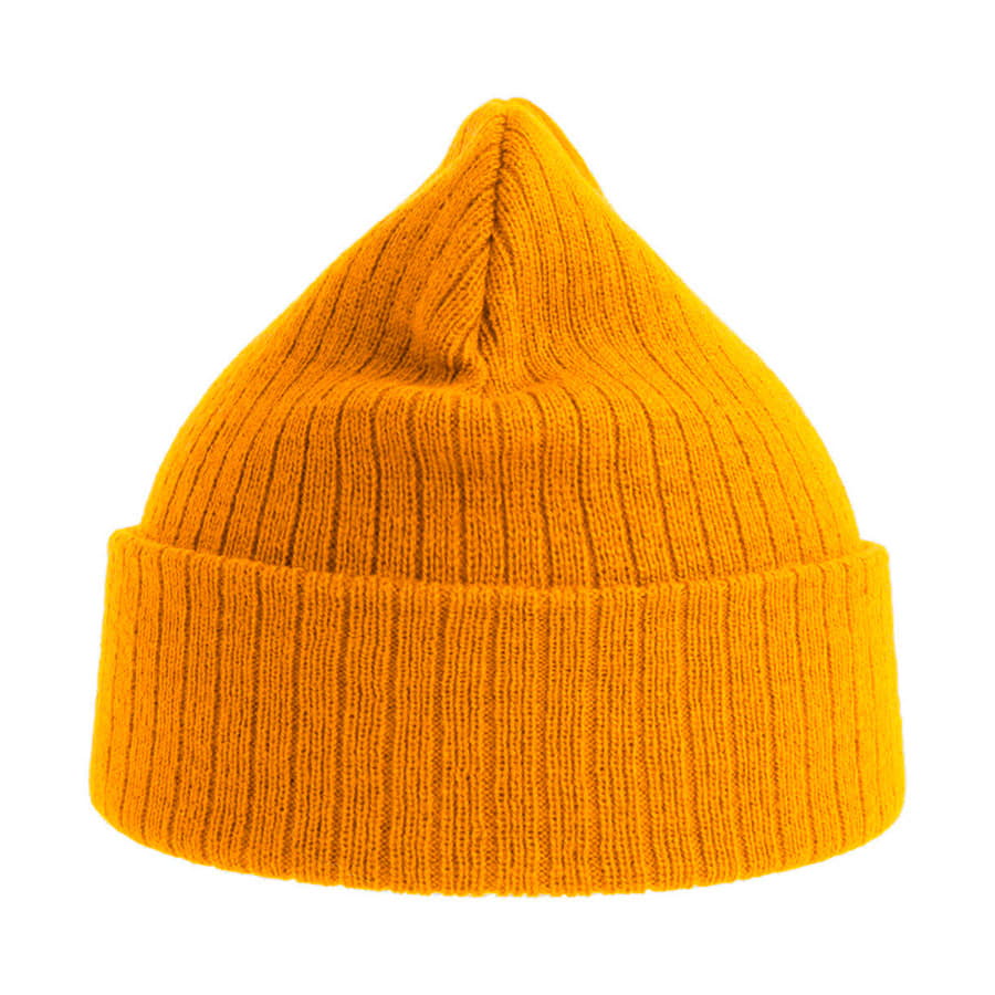 Шапка вязаная RIO с отворотом из материала rPET/рециклированного полиэстера, желтый-5