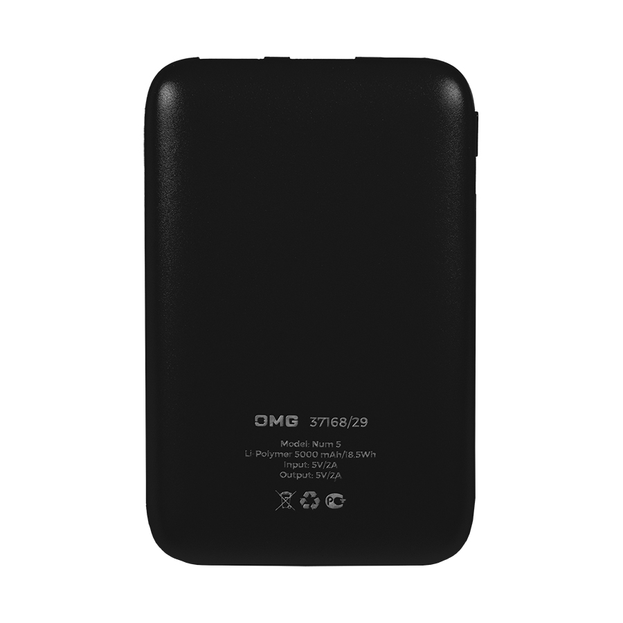 Универсальный аккумулятор Num 5 (5000 мАч), черный, 10,2х6.3х1,2 см, черный-2