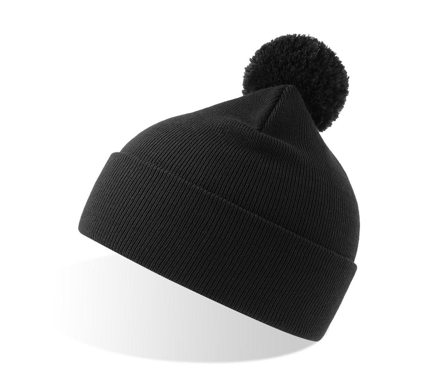 Шапка вязаная  двойная Wind-S с помпоном, черный-0