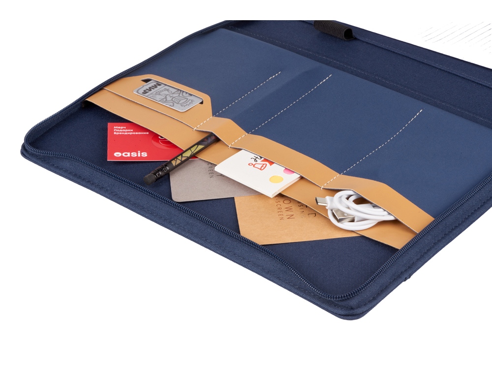 Портфолио А4 из RPET на молнии Harvey, 40 л FSC бумаги, синий-6