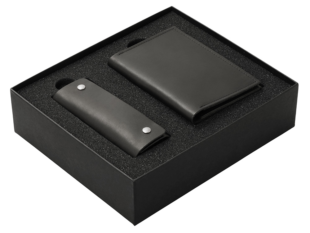 Подарочный набор Long River: обложка для паспорта, ключница (без лого Long River), черная коробка-1