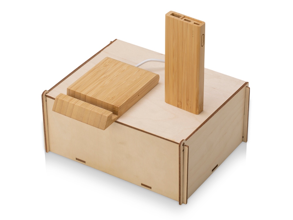 Подарочный набор с БЗУ и внешним аккумулятором Bamboo Set, натуральный-0