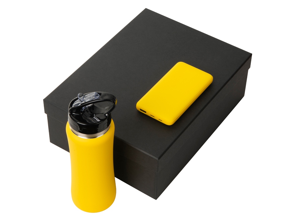 Подарочный набор с бутылкой для воды и повербанком С2, 10000 mAh, желтый-1