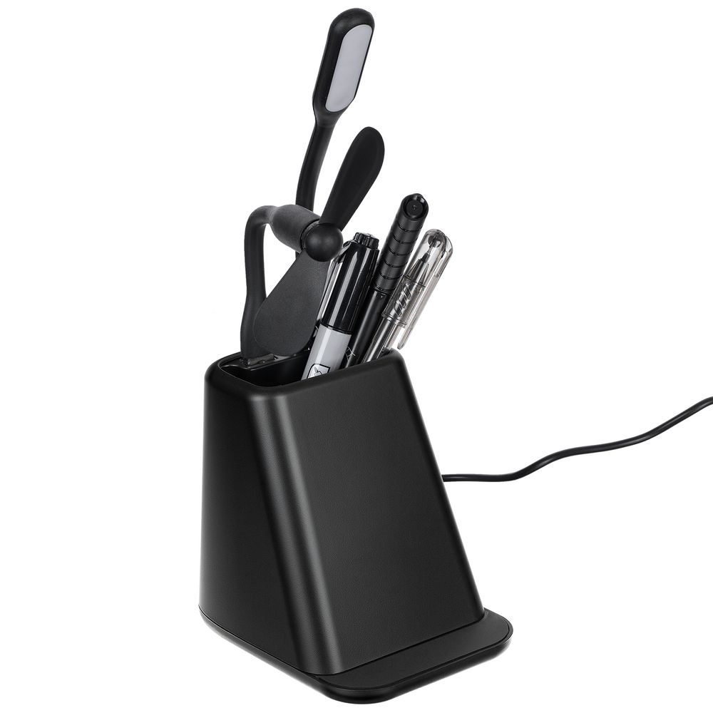 Настольный органайзер с зарядкой, лампой, вентилятором и подсветкой логотипа powerTower, черный-1