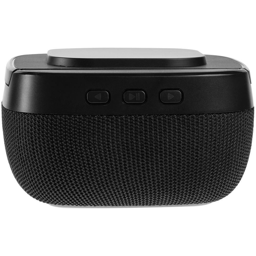 Колонка с беспроводной зарядкой Esca и подсветкой логотипа, черная-3