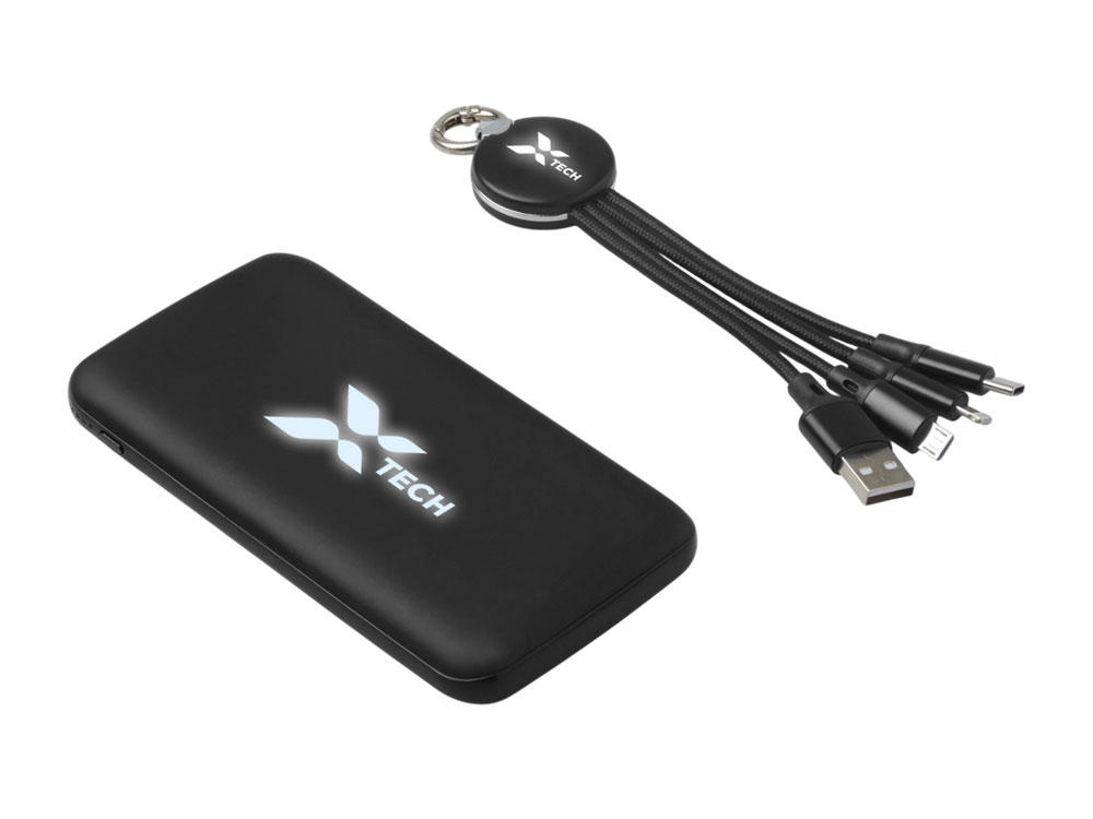 Набор из внешнего акуумулятора и универсального кабеля с подсветкой лого Reserve LED, 10000mAh, черный-0