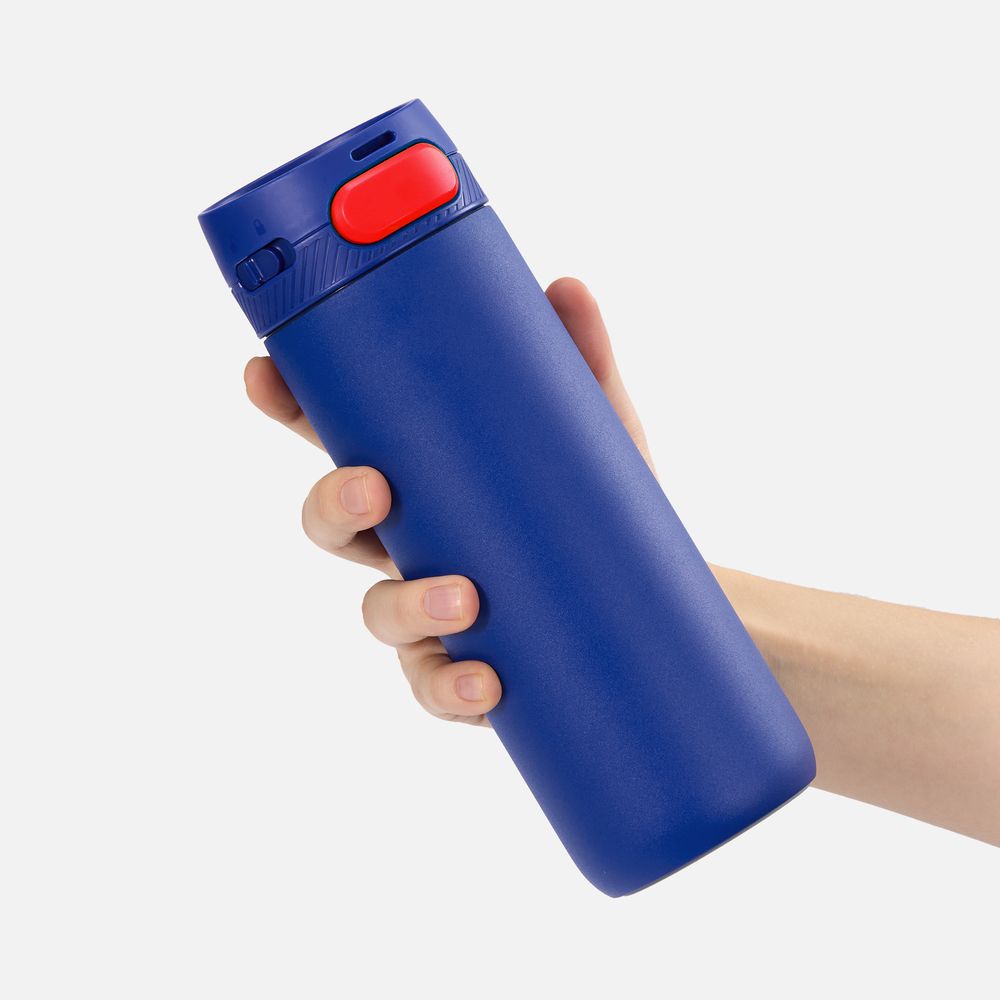 Термостакан X1 с цветной кнопкой, синий с красным-2