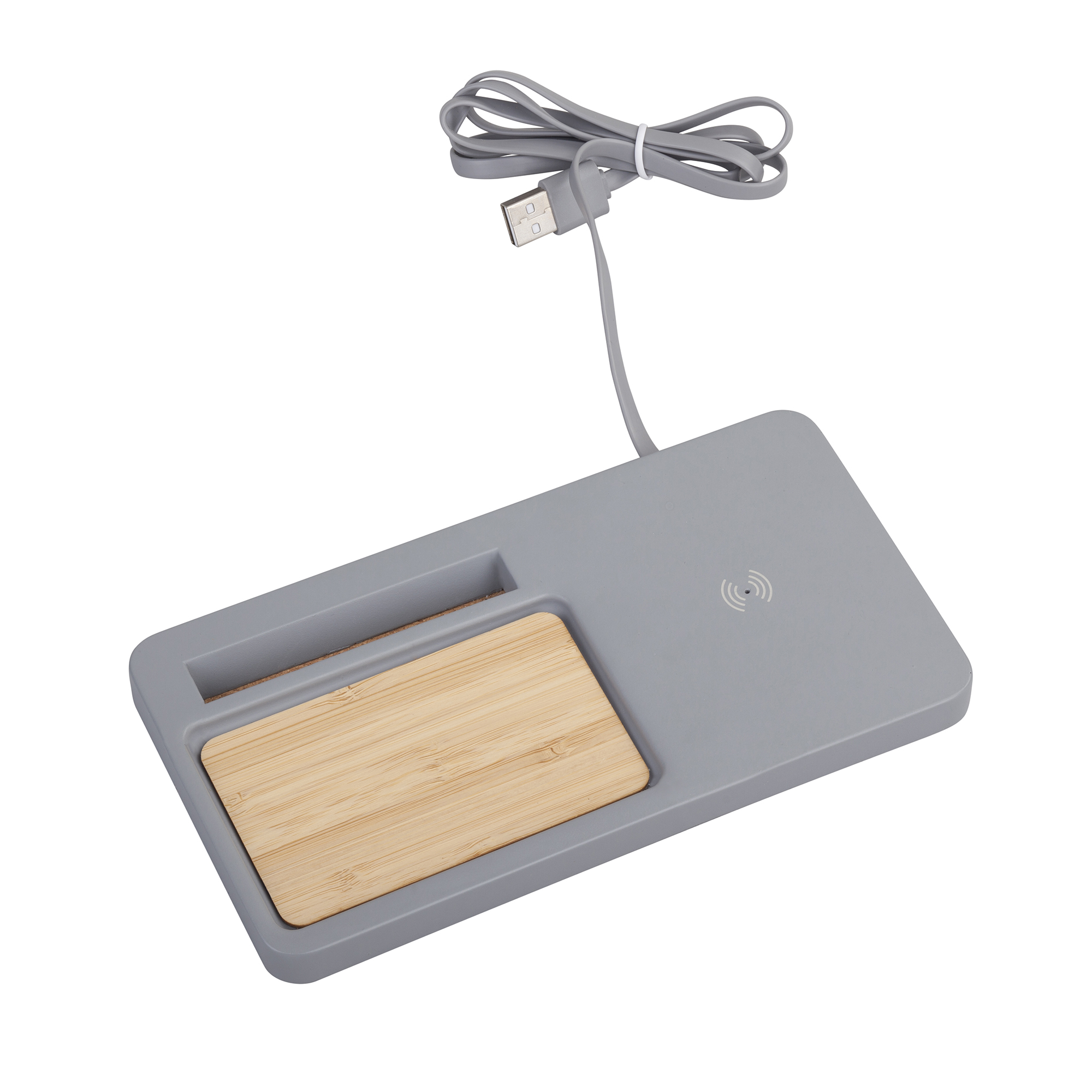 Настольный органайзер "Stonehenge" с беспроводным зарядным устройством, камень/бамбук-0