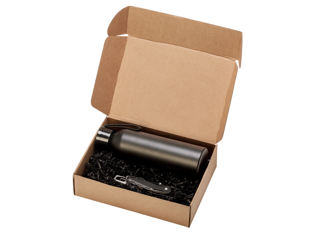 Подарочный набор с бутылкой для воды и ножом Tourist, черный-1