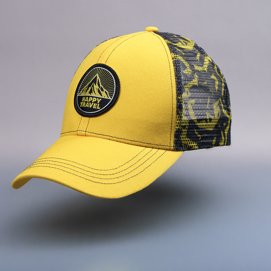 Образец бейсболка CUSTOM MERCH, 6 клиньев, пластиковая застёжка, черный, желтый-3