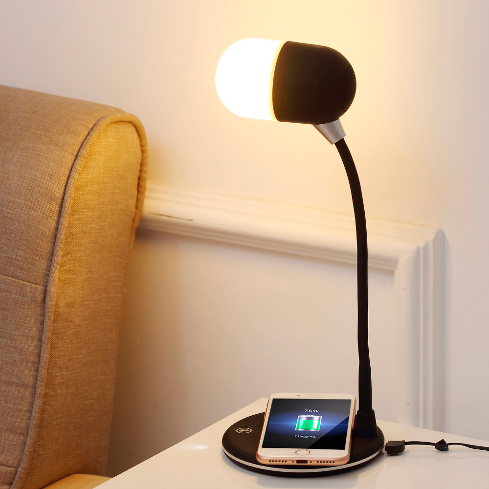 Лампа с колонкой и беспроводной зарядкой Alladin, Черный-5