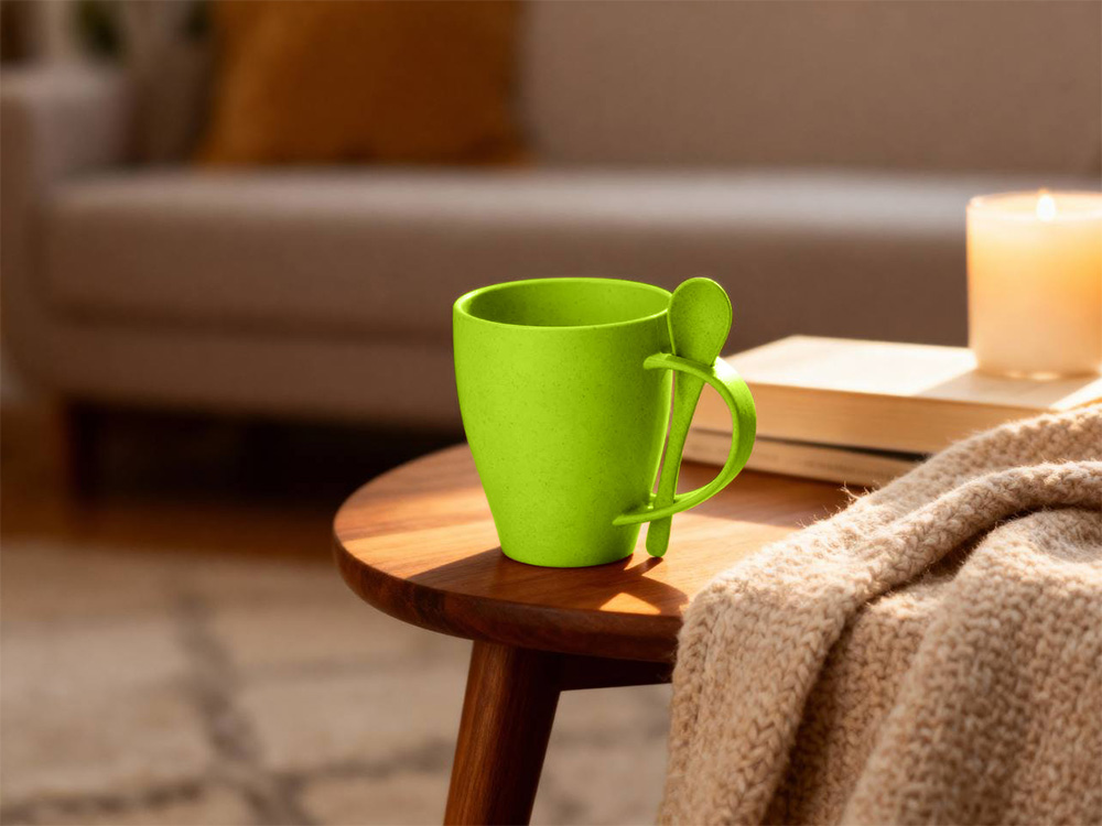 Пшеничная кружка Nina с ложкой, 300ml зеленое яблоко 375C-5