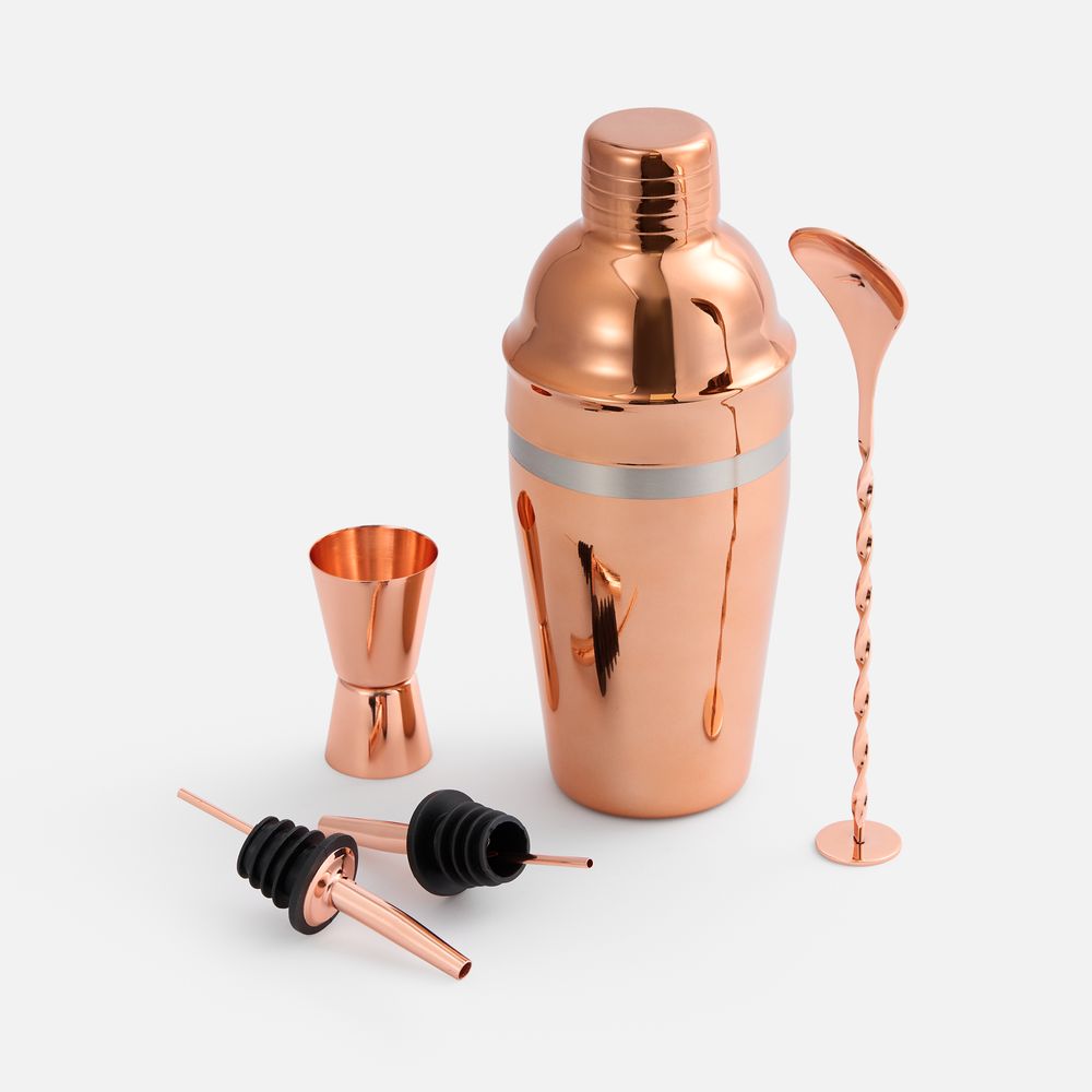 Набор для приготовления коктейлей Pourpour, медный с серебристой линией-1