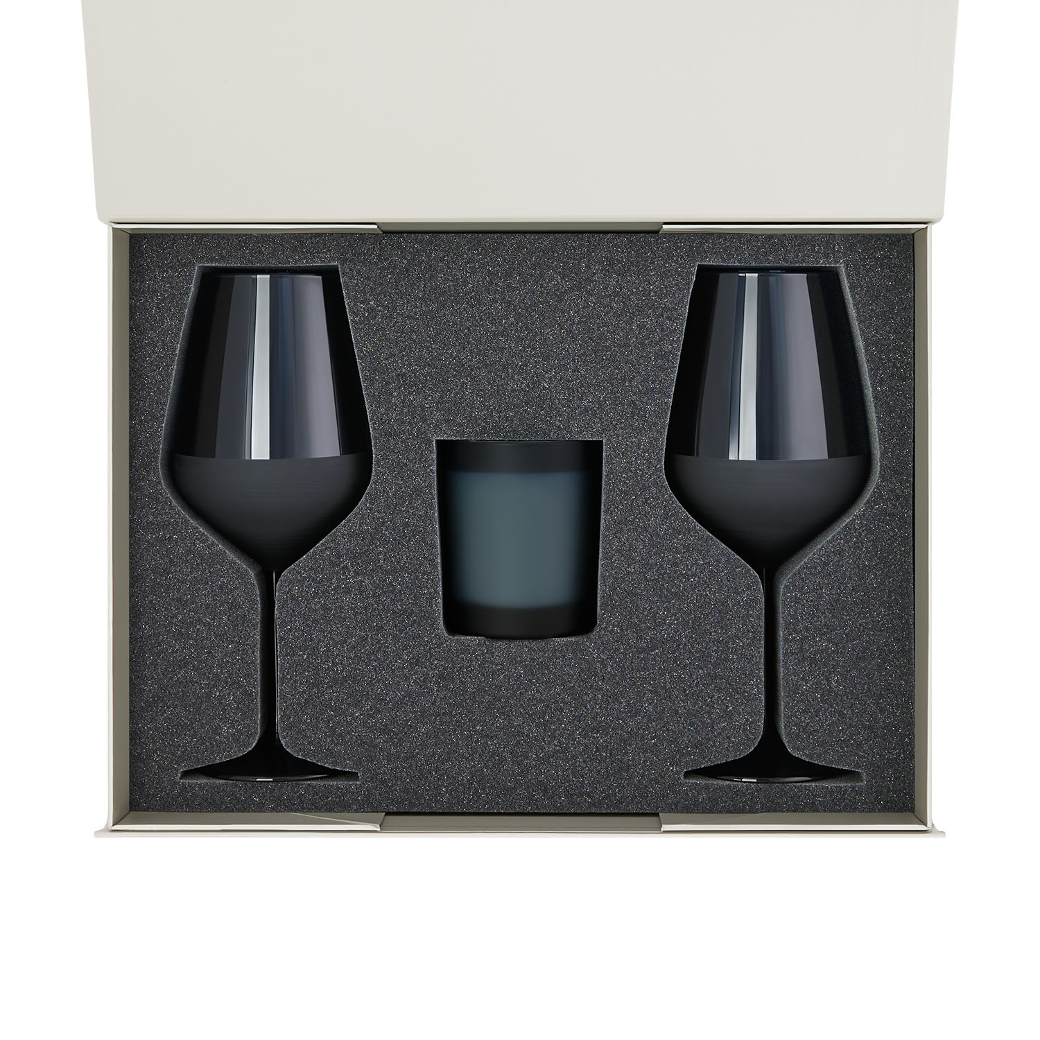 Подарочный набор свеча Enigma + 2 бокала для вина Sapphire в серой коробке-1