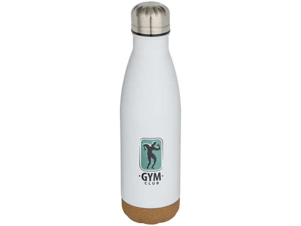 Бутылка для воды Cove из нержавеющей стали с двойными стенками и вакуумной изоляцией, объемом 500 мл, с пробковыми деталями - Белый-3