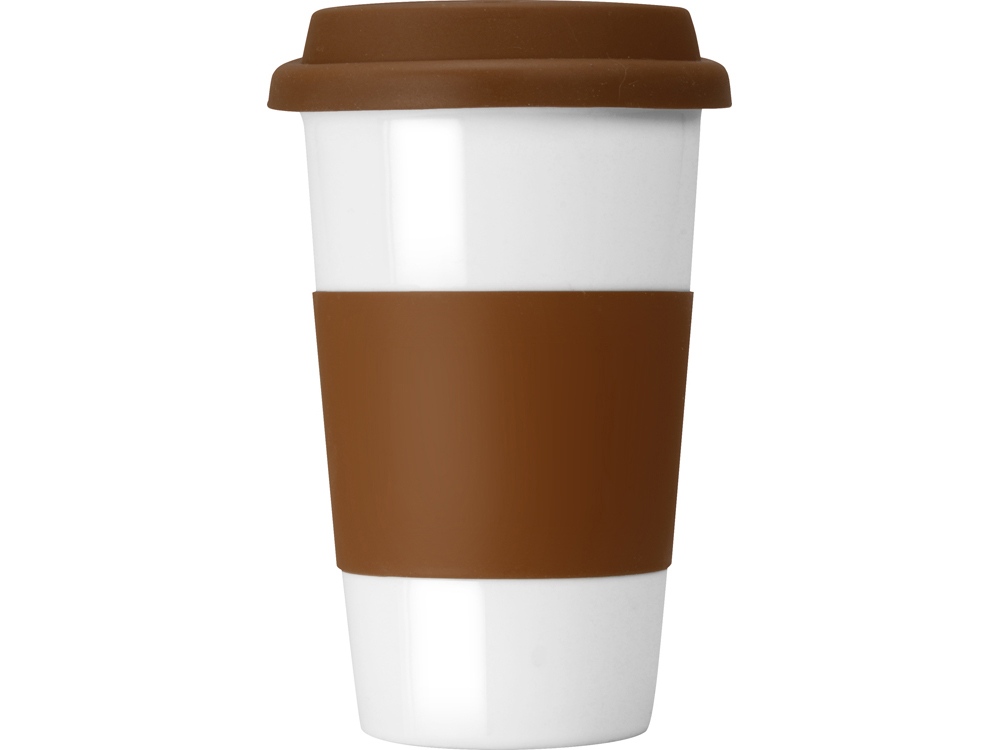 Кружка с силиконовой крышкой и манжетой Нью-Йорк 300мл, коричневый-2