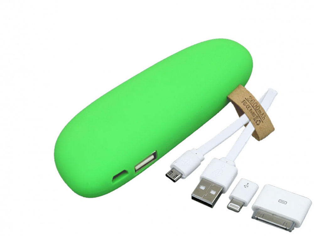 PB_Small_stone Универсальное зарядное устройство power bank в форме камня. 2600MAH. Зеленый-1
