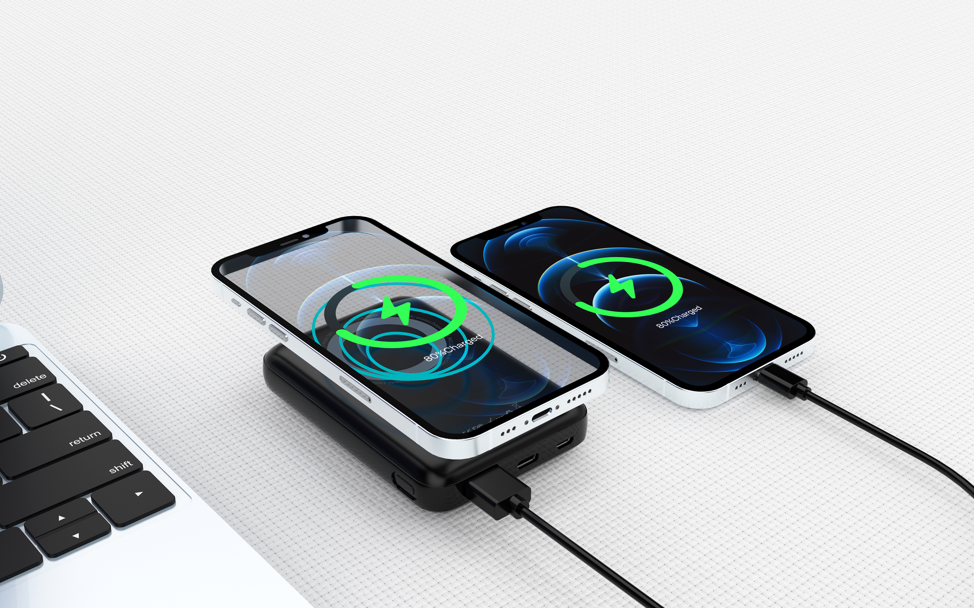 Беспроводное магнитное ЗУ "Forsage SOFTTOUCH", 8000 mAh с быстрой проводной (20W) и беспроводной (15W) зарядкой, покрытие soft touch-2