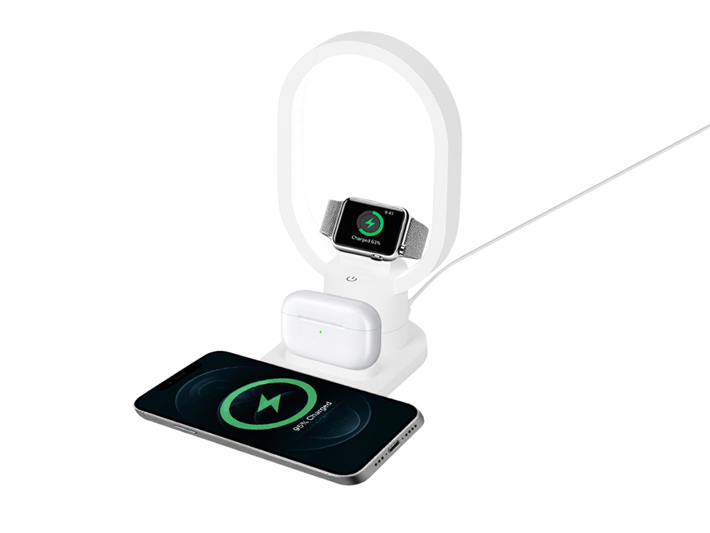 Беспроводная зарядная станция 4-в-1 Portal c лампой, 15 Вт, белый-1