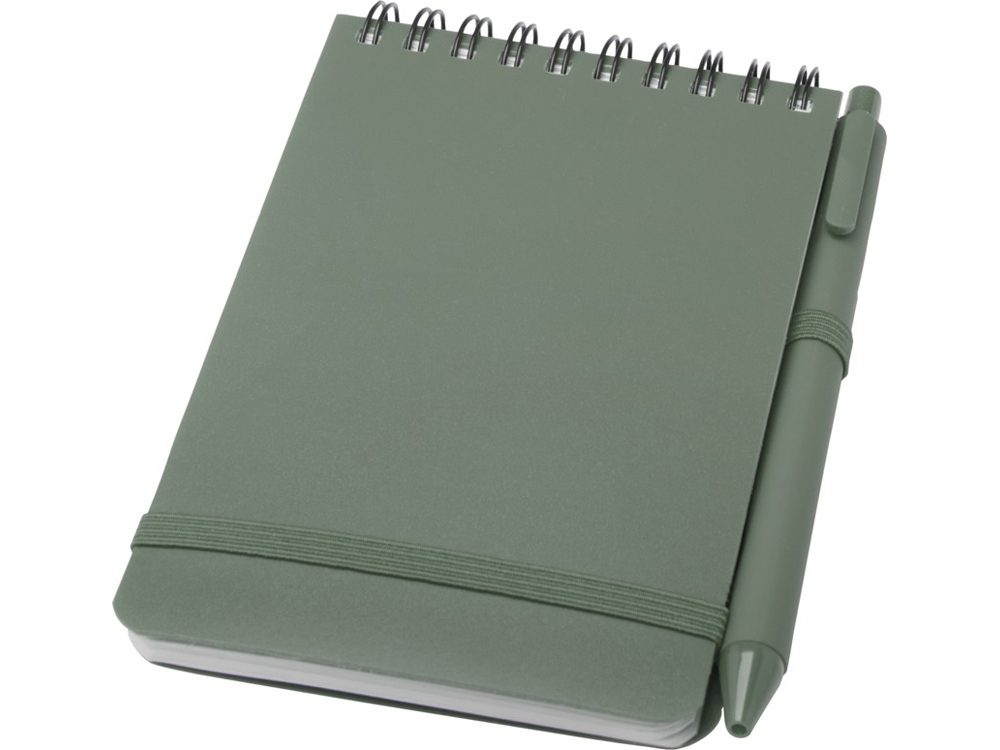 Блокнот Thalaasa формата А6 в твердой обложке из океанического пластика с шариковой ручкой - Зеленый яркий-0