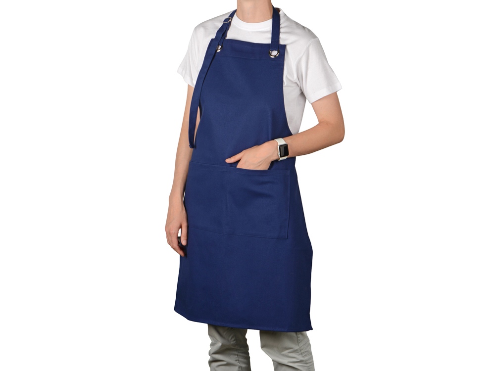 Хлопковый фартук Delight с карманом и регулируемыми завязками, синий нэйви-2