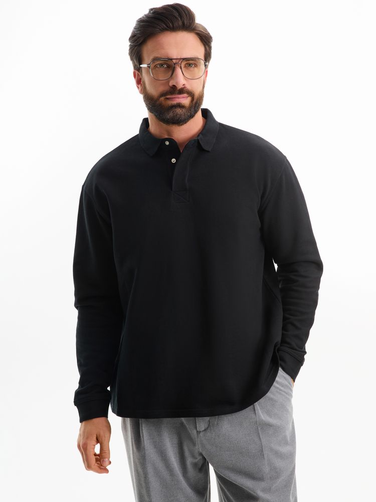 Рубашка поло оверсайз с длинным рукавом Heritage, черная-3