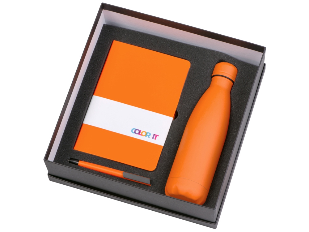 Подарочный набор c блокнотом C1, ручкой и термобутылкой, оранжевый-1