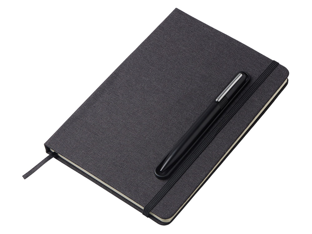 Набор блокнот А5 с магнитным держателем для ручки и подставкой для телефона и металлической шариковой ручкой NotaBene, черный-0