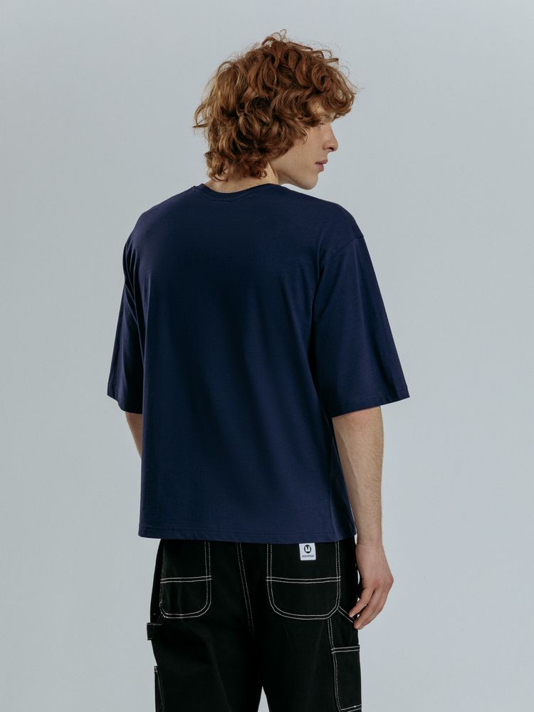 Футболка оверсайз унисекс Base Space, темно-синяя-3