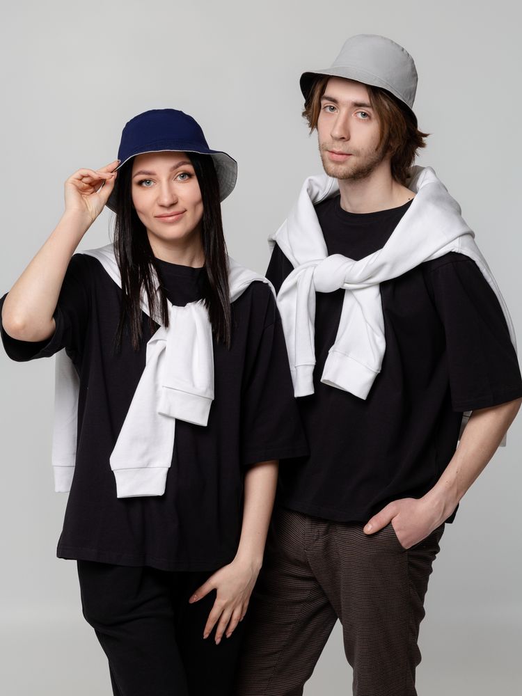 Панама Summer двусторонняя, синяя с серым-3