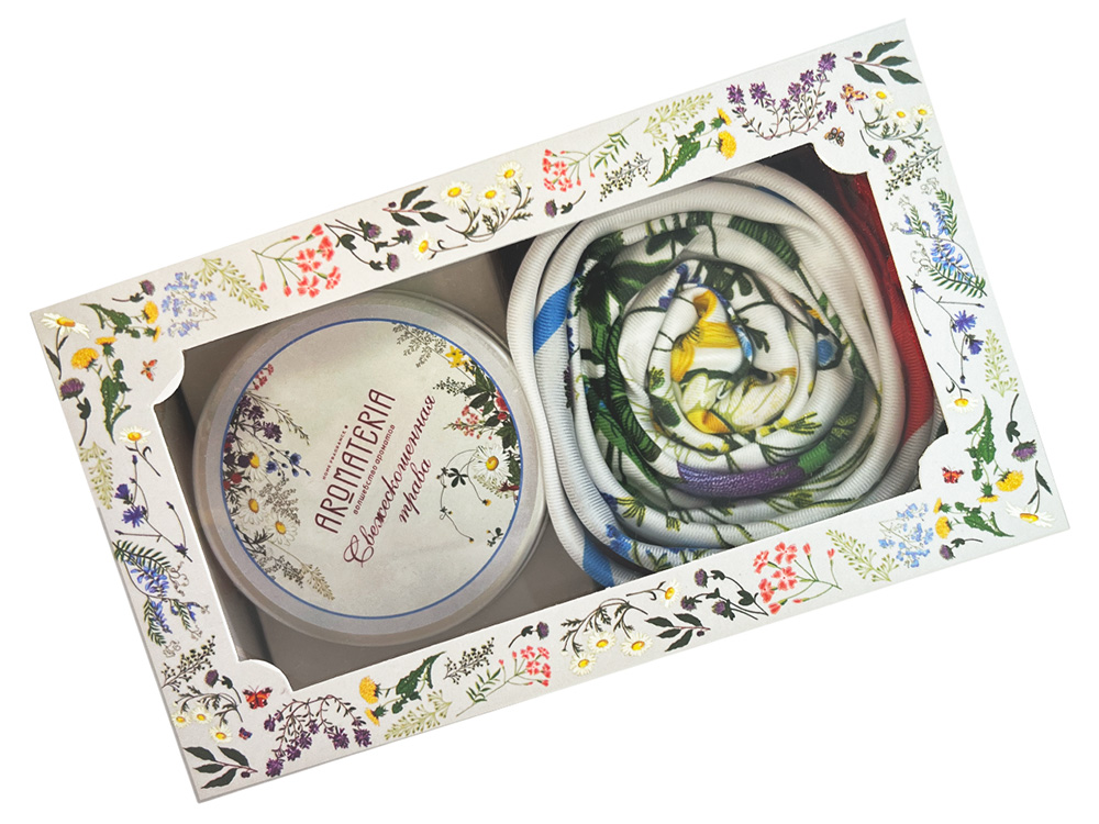 Набор: платок Русский полевой букет и свеча Цветы и травы-2