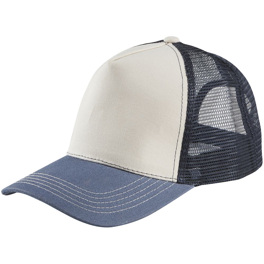 Бейсболка Blink, молочно-белая с синим (деним)-0