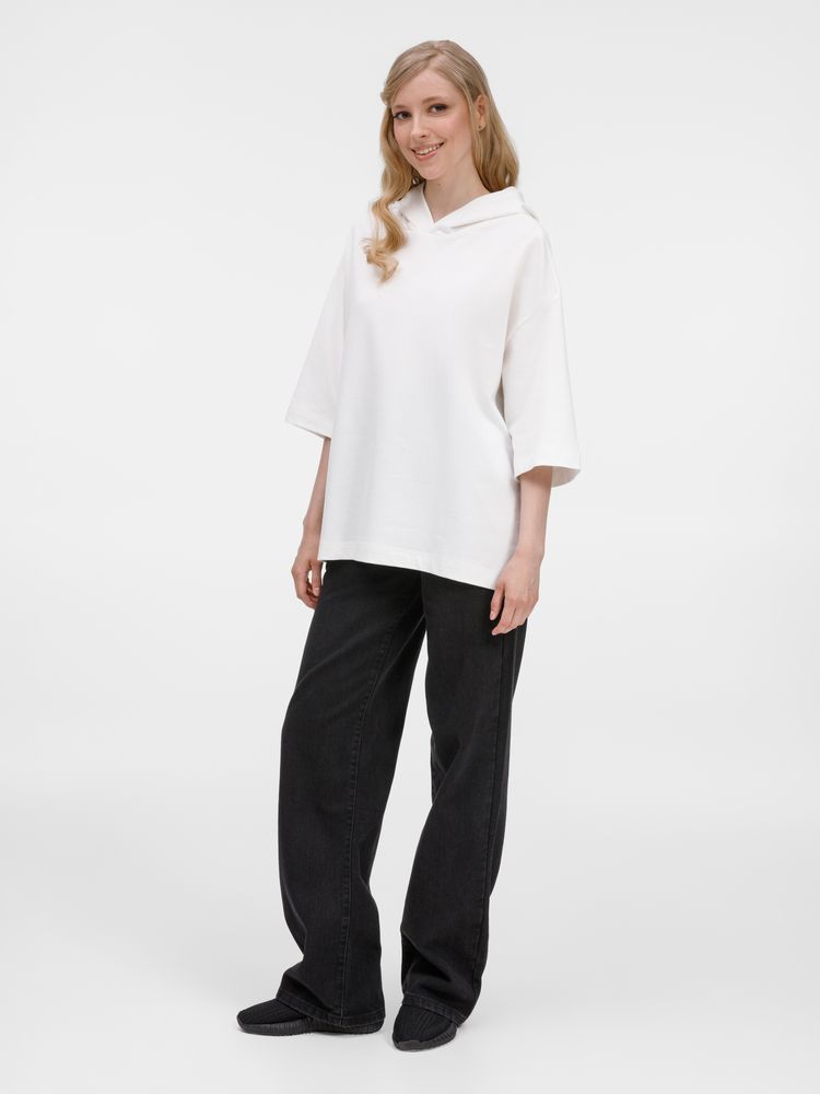 Футболка оверсайз унисекс с капюшоном Neofit, молочно-белая-8