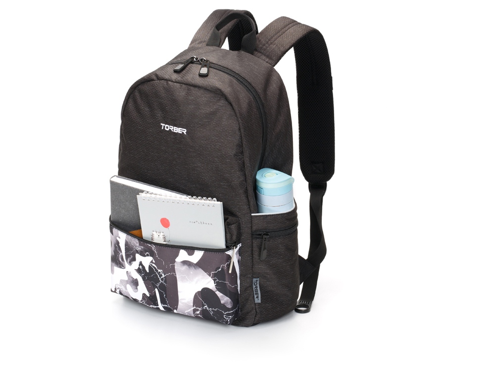 Рюкзак TORBER GRAFFI, серый с карманом черно-белого цвета, полиэстер, 44 х 31 х 18 см-3