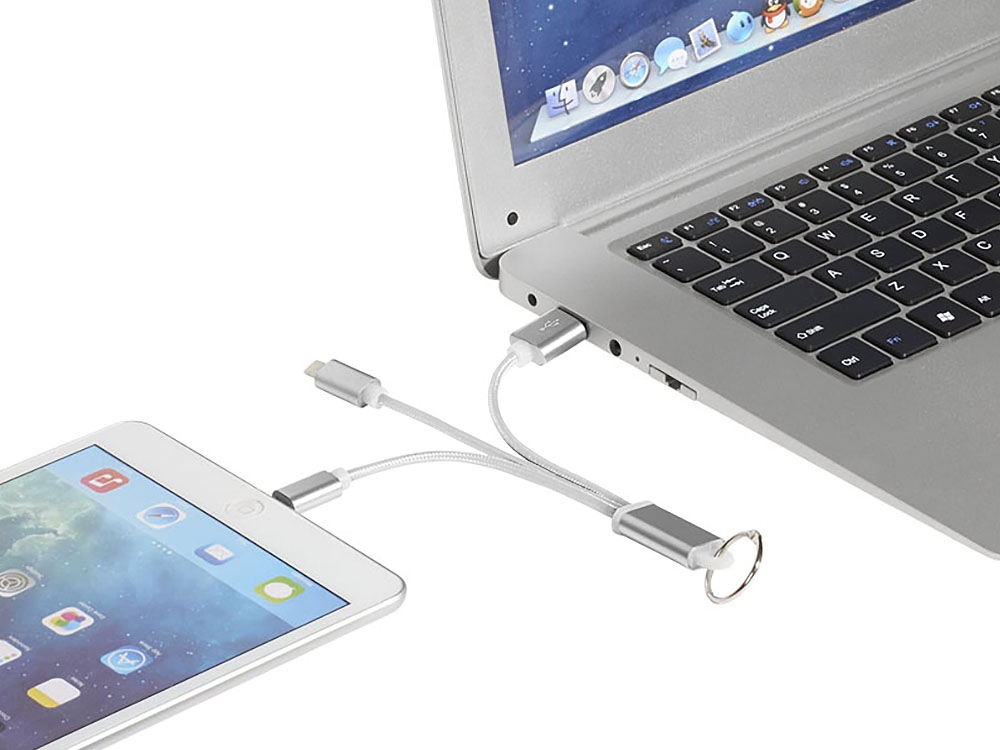 Кабель для зарядки Metal 3-в-1 с брелоком, серый-1