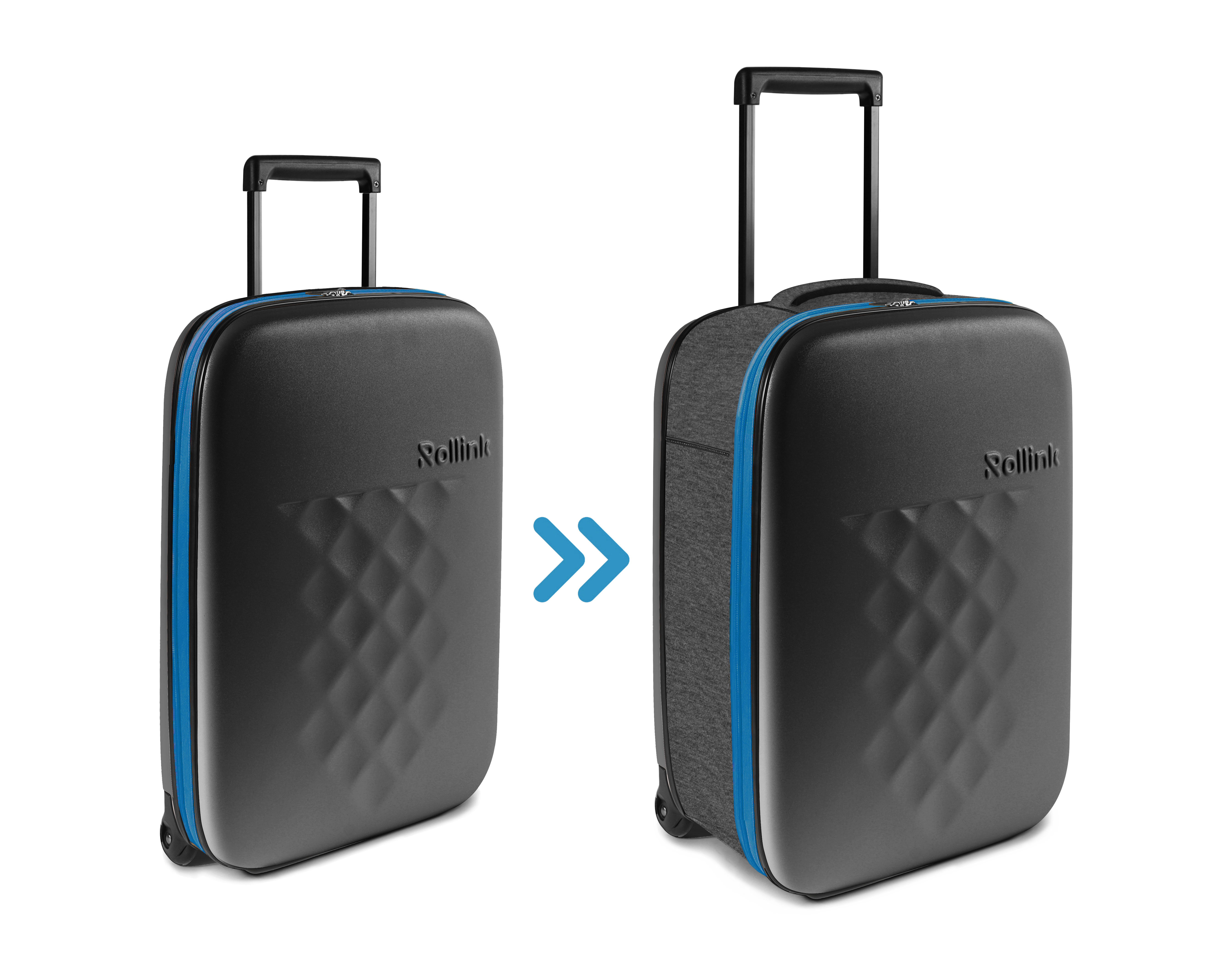 Чемодан складной Rollink Earth 55x40x20 см, 2 колеса, черный/синий-0