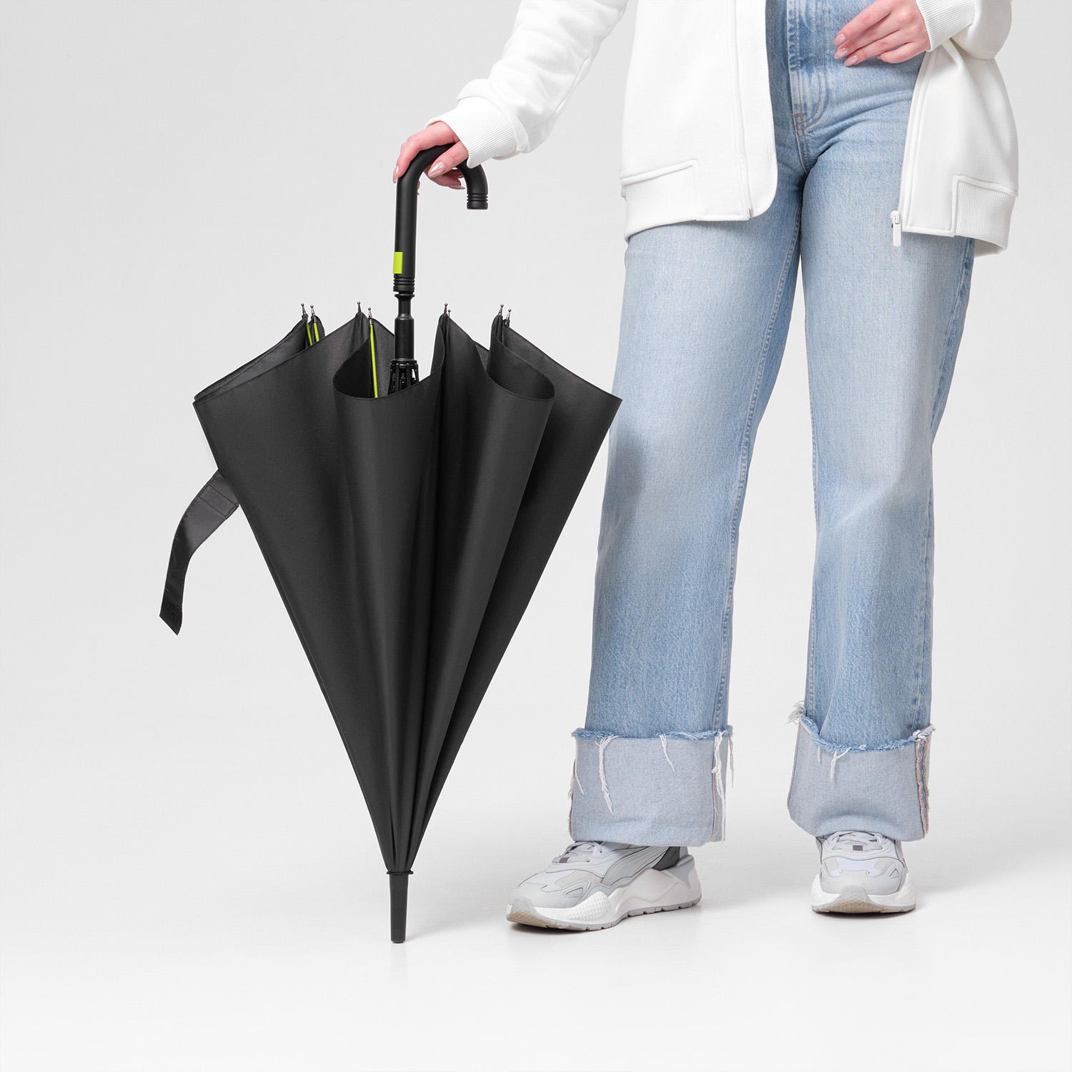 Зонт-трость Quantum, черный/салатовый-8