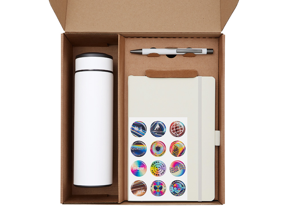 Подарочный набор с термосом, блокнотом, ручкой и чаем, белый-1