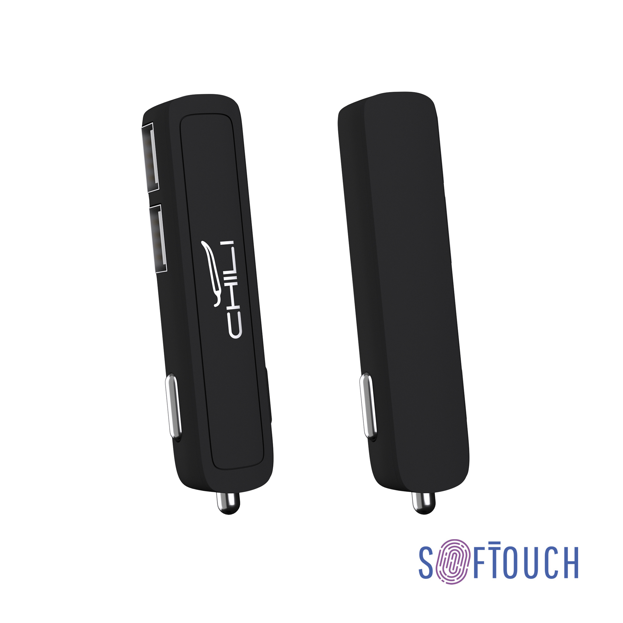 Автомобильное зарядное устройство "Slam" с 2-мя разъёмами USB, покрытие soft touch-0