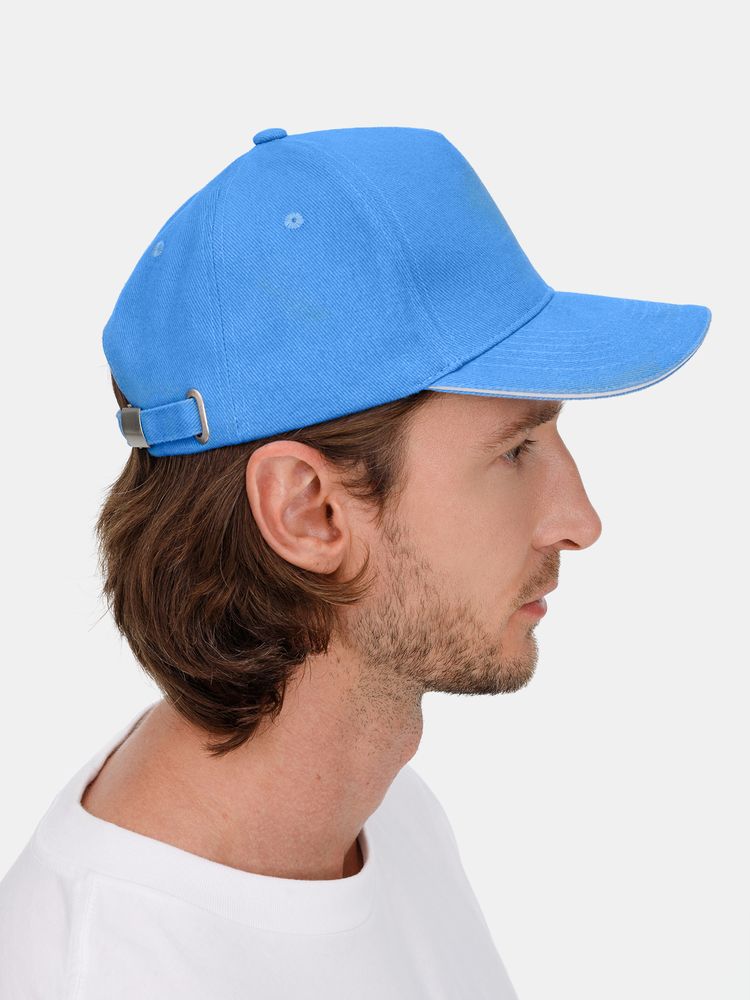 Бейсболка Classic 2.0, синяя с белым кантом-4