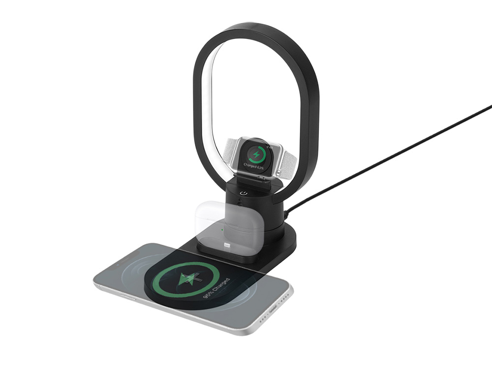 Беспроводная зарядная станция 4-в-1 Portal c лампой, 15 Вт, черный-0