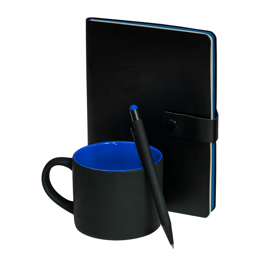Набор подарочный DYNAMIC: кружка, ежедневник, ручка,  стружка, коробка, черный/синий, черный, синий-1