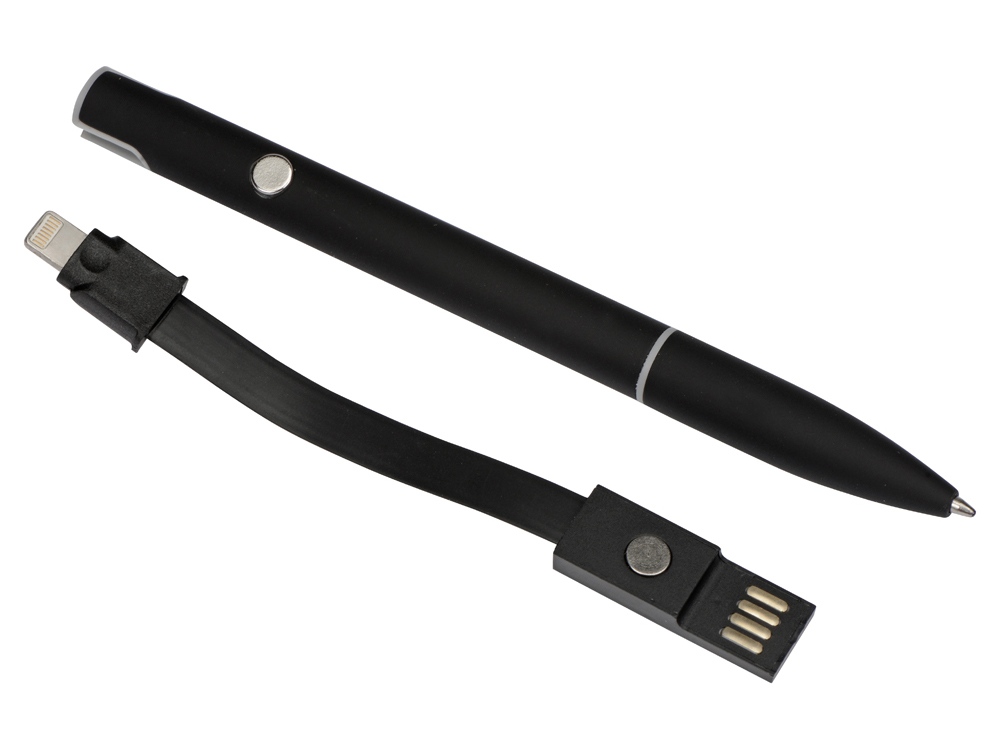 Ручка шариковая с кабелем USB, черный-5