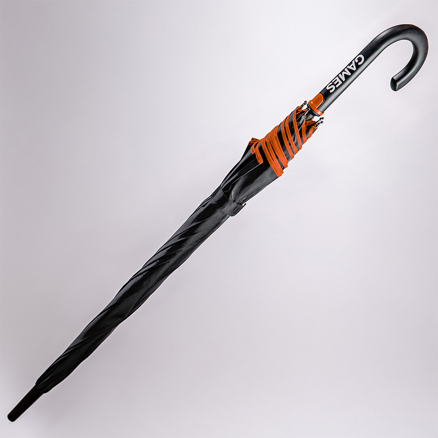 Зонт-трость BACK TO BLACK, пластиковая ручка, полуавтомат, черный, оранжевый-7