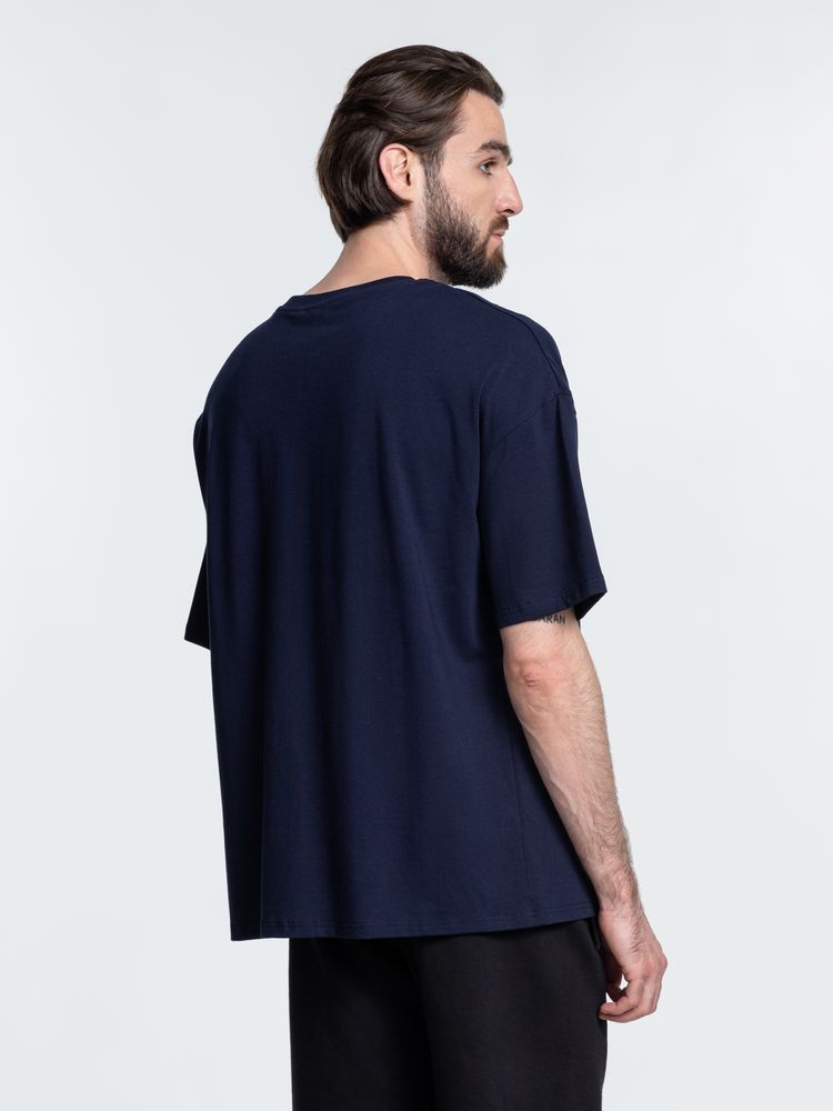 Футболка унисекс оверсайз Crosstown, темно-синяя-4