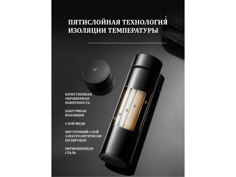 Термос с индикатором температуры LEMARK (Чёрный)-3