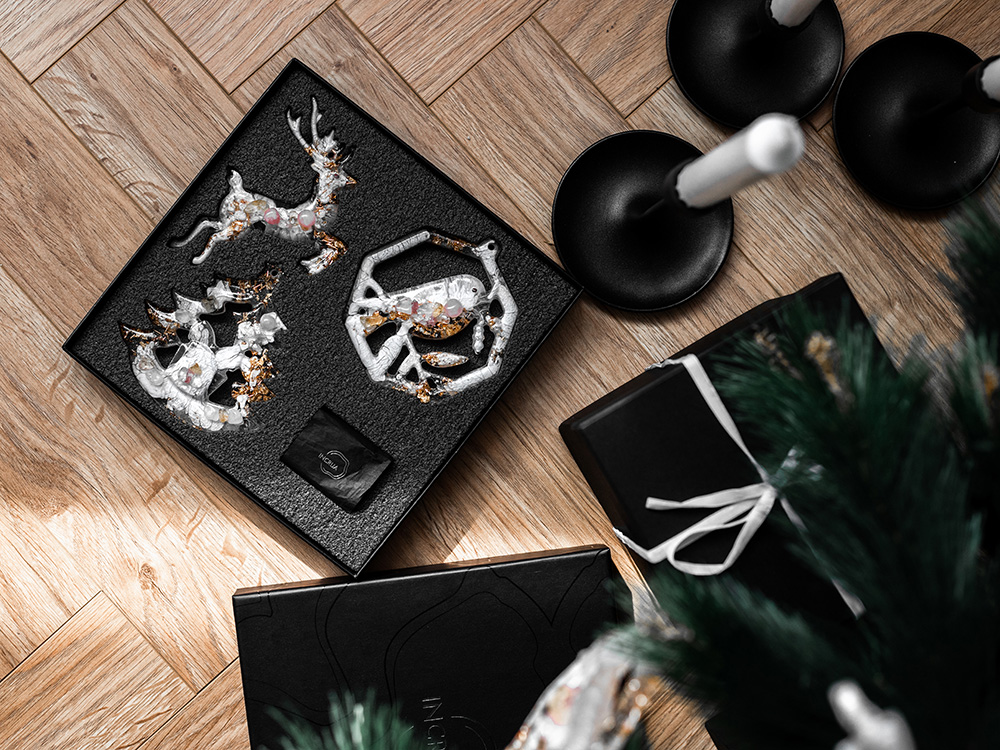 Елочные игрушки ( Снегирь+ Олень+ Ель) Розовый кварц-3