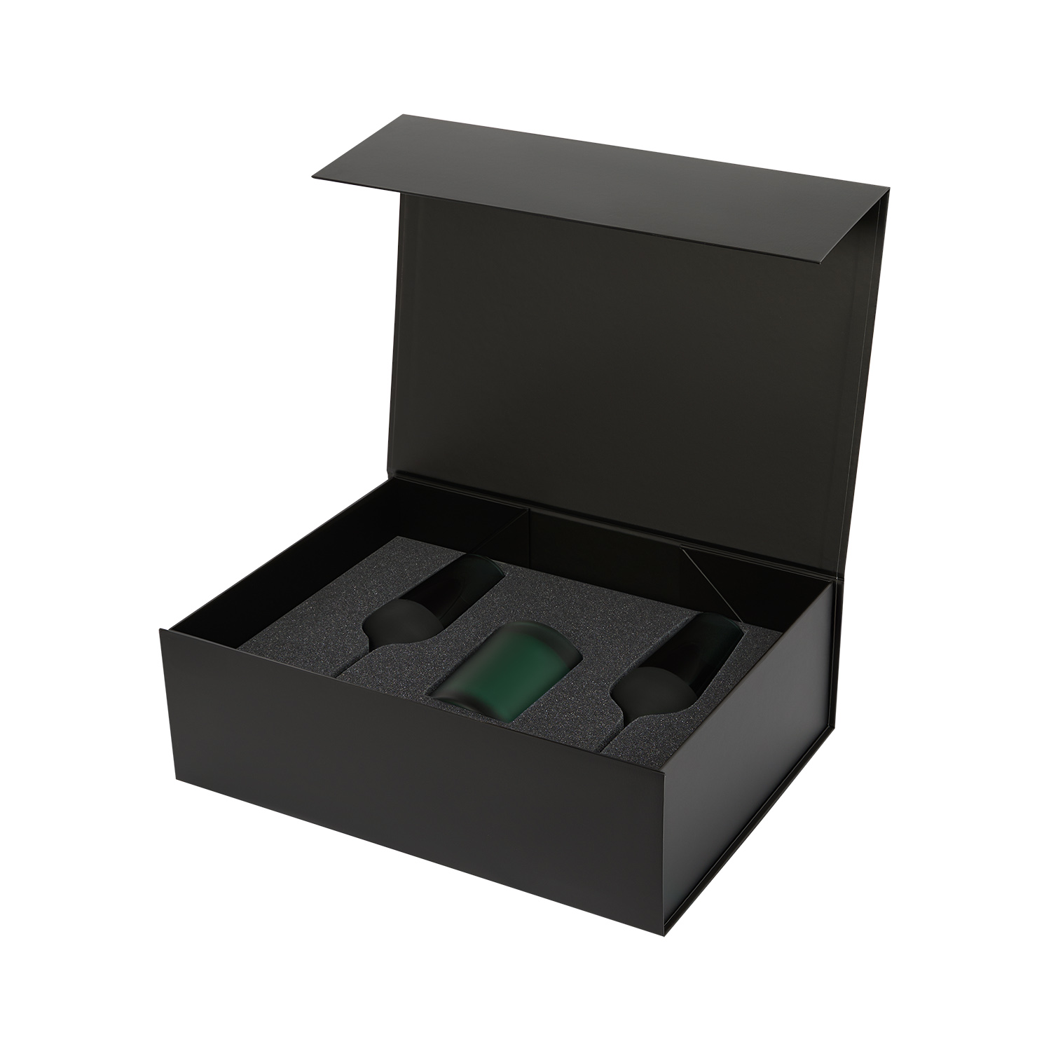 Подарочный набор свеча Enigma + 2 бокала для шампанского Emerald в черной коробке-2