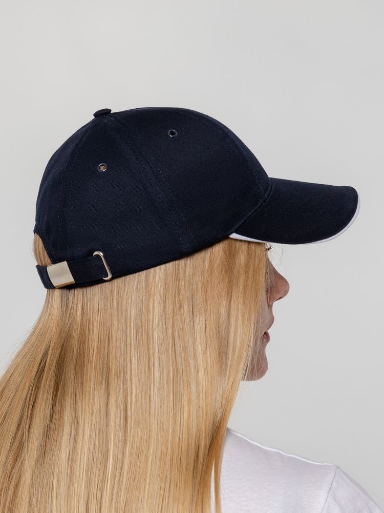 Бейсболка Canopy, темно-синяя с белым кантом-3